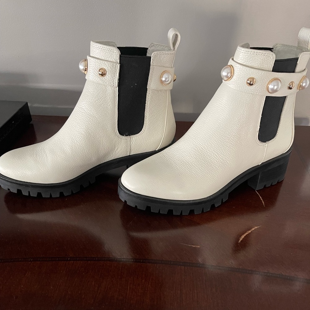 Karl lagerfield moto white boots with embellished top.